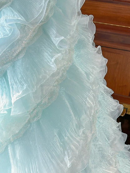 Süßes ballkleid trägerlos hellblau mit gestuften Lagen Sweet 16 Kleider Lang 15 Vestidos De Fiesta N2268