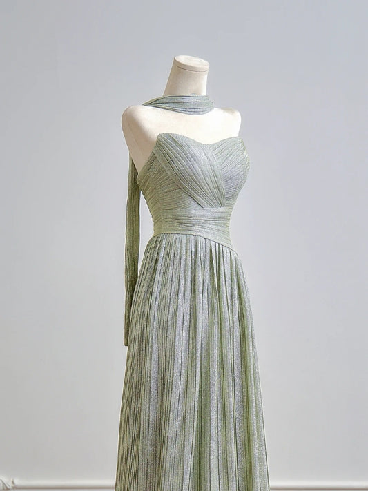 Robe de bal longue vert sauge, coupe trapèze, bustier, romantique, idéale pour un 18e anniversaire (N394)