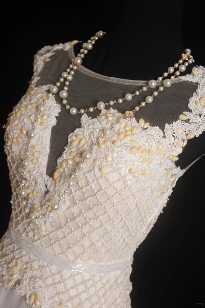 Robe de bal longue blanche en mousseline, coupe trapèze rétro, inspiration pour un 18e anniversaire, robe de soirée N488