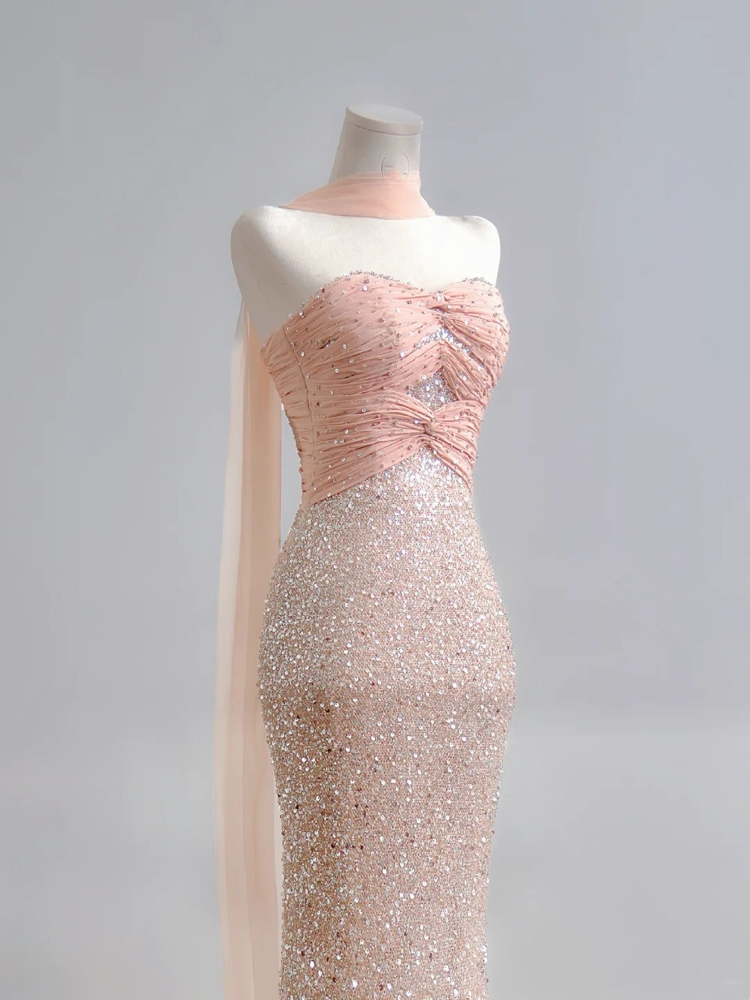 Sparkling Mermaid Sweetheart Champagne Pink Sequin Long Prom Dresses Impress 18th Birthday Outfits Party Gown N386