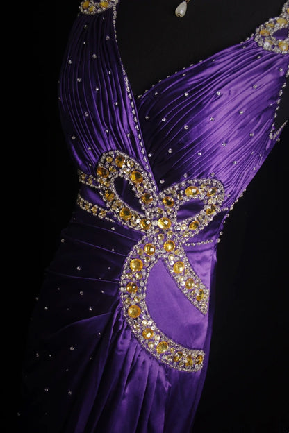 Robe de bal longue rétro sirène en satin violet, style années 2000 - Inspiration pour une tenue de 19 ans - Robe de soirée N504