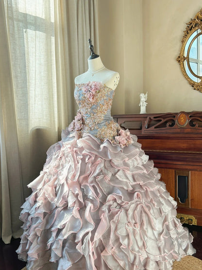 Cute  Ball Gown Strapless With Layers Tiered Sweet 16 Dresses Long 15 Vestidos De Fiesta N2267