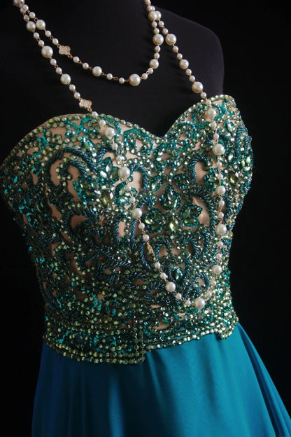 Vintage Prom Dresses Aesthetic 80s Retro A line Blue Sweethert Chiffon Floor Length Formal Outfits N2333