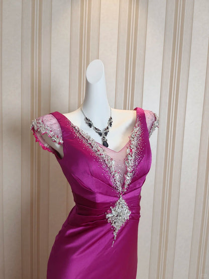 Robes de bal vintage sirène col en V satin années 80 avec perles longues tenues de soirée formelles N4222