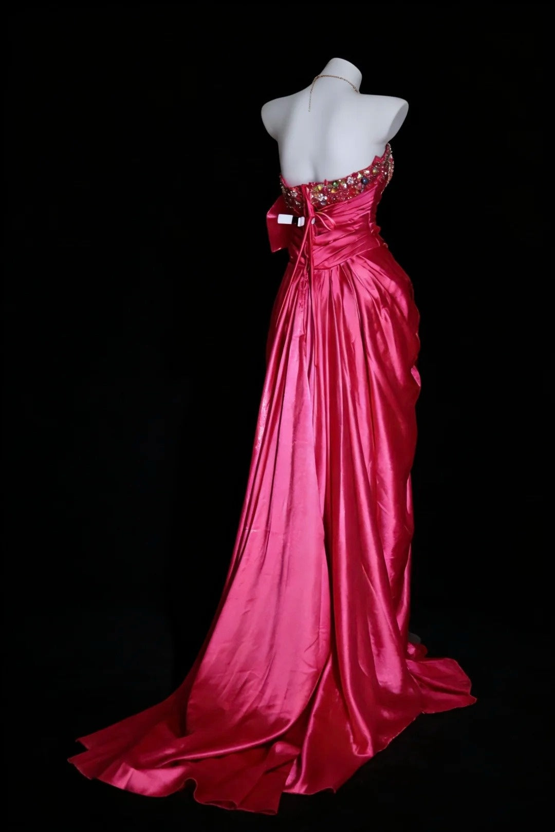 Bescheidene Abschlussballkleider A-Linie Trägerlos Hot Pink Fuchsia Langes formelles Tanzkleid N2975