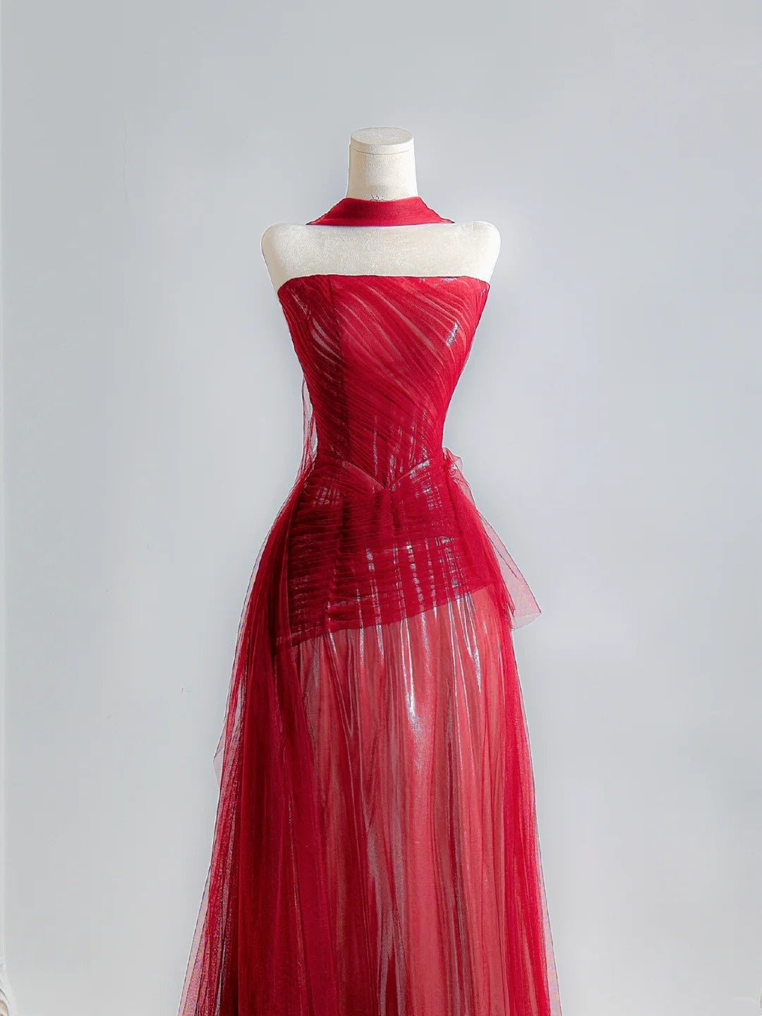 Simple A Line Strapless Red With Scarf Prom Dresses Long Evening Formal Gown BirthdayParty Gowns N376