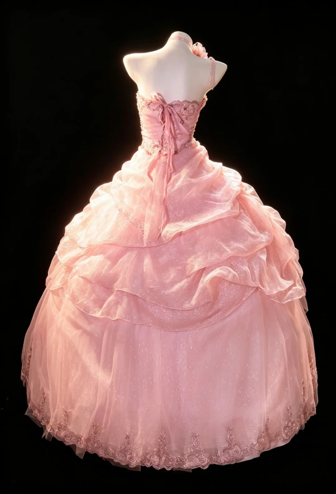 Fairy Quince Dress Ball Gown Strapless Pink Tiered Sweet 16 Quinceanera Dresses 15 Vestidos De Fiesta N4480