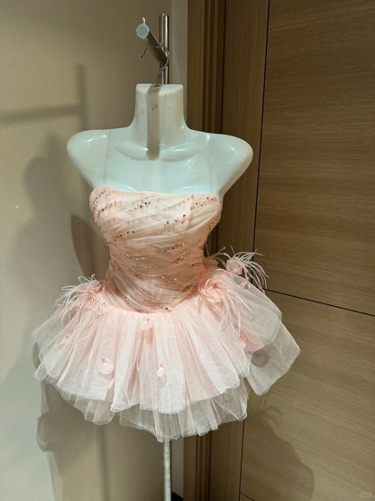 Robe de bal mignonne bustier rose poudré en tulle inspiration "Nuit à Rio" idées de robes de bal de promo Robes de bal de promo RB4034