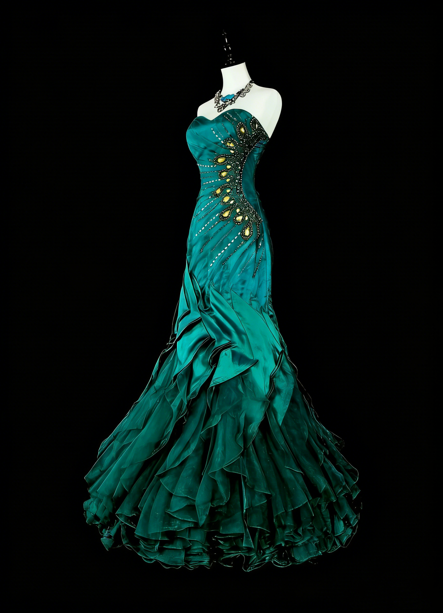 Vintage Ballkleider Ästhetik 1970er Retro Meerjungfrau Grünes Satin Langes Abendkleid N2150