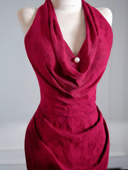 Flattering Mermaid Halter Fuchsia Prom Dresses Long Evening Formal Birthday Party Gowns N384