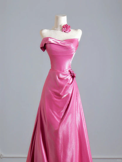 Zeitloses, trägerloses, langes, rosafarbenes A-Linien-Abendkleid mit Raffungen – Inspiration für Partys und Ballkleider N305