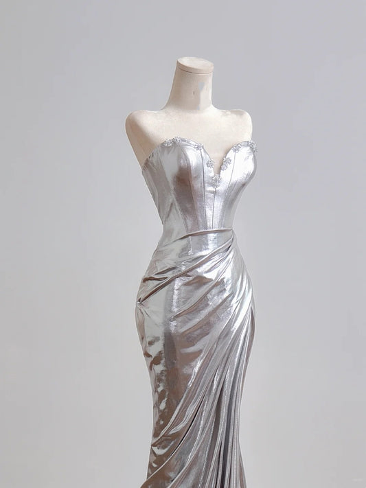 Shiny Mermaid Sweetheart Silver Sequin Prom Dresses Long Evening Formal Gown With High Slit Party Gowns N345