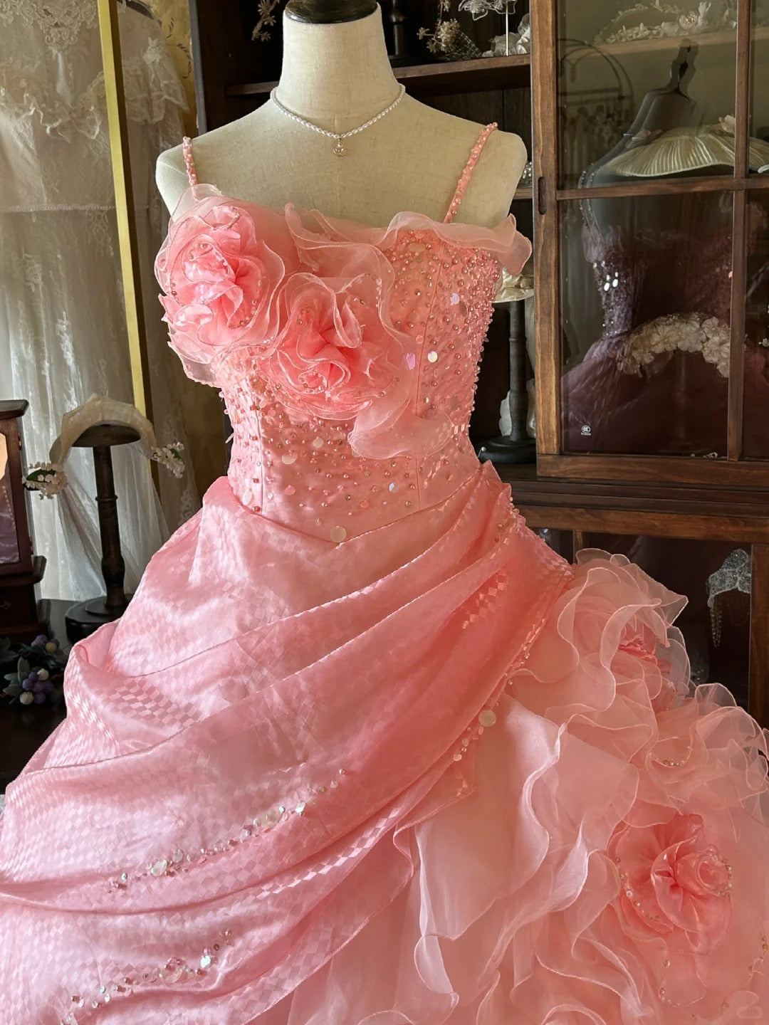 Vintage Ballkleid Spaghettiträger Rosa Mit Lagen Stufen Sweet 16 Kleider Quinceanera Kleid Lang 15 Vestidos De Fiesta N2263