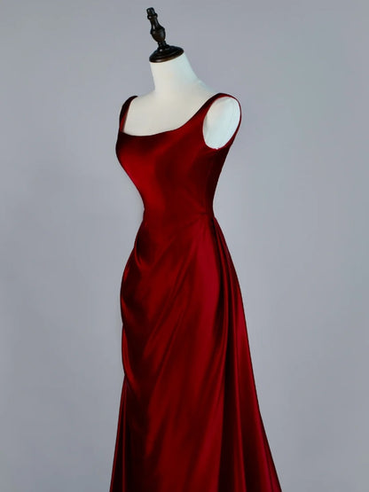 Atemberaubendes, langes Meerjungfrauen-Abendkleid aus burgunderrotem Satin mit eckigem Ausschnitt – Inspiration für Prinzessinnen-Abschlusskleider N1086