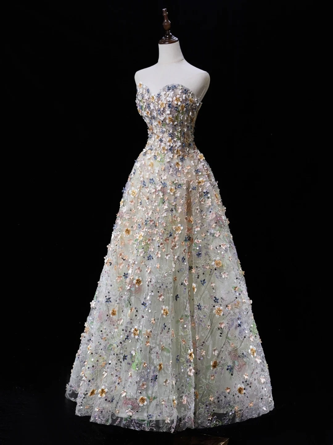 Beautiful Ball Gown Sweetheart Floral Tulle Long Prom Dresses Formal Gowns Inspo Evening Outfit N228