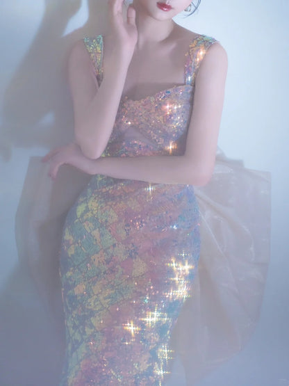 Glitter Mermaid Sweetheart With Straps Sequin Long Prom Dresses Formal Gowns Inspo Evening Outfit N229