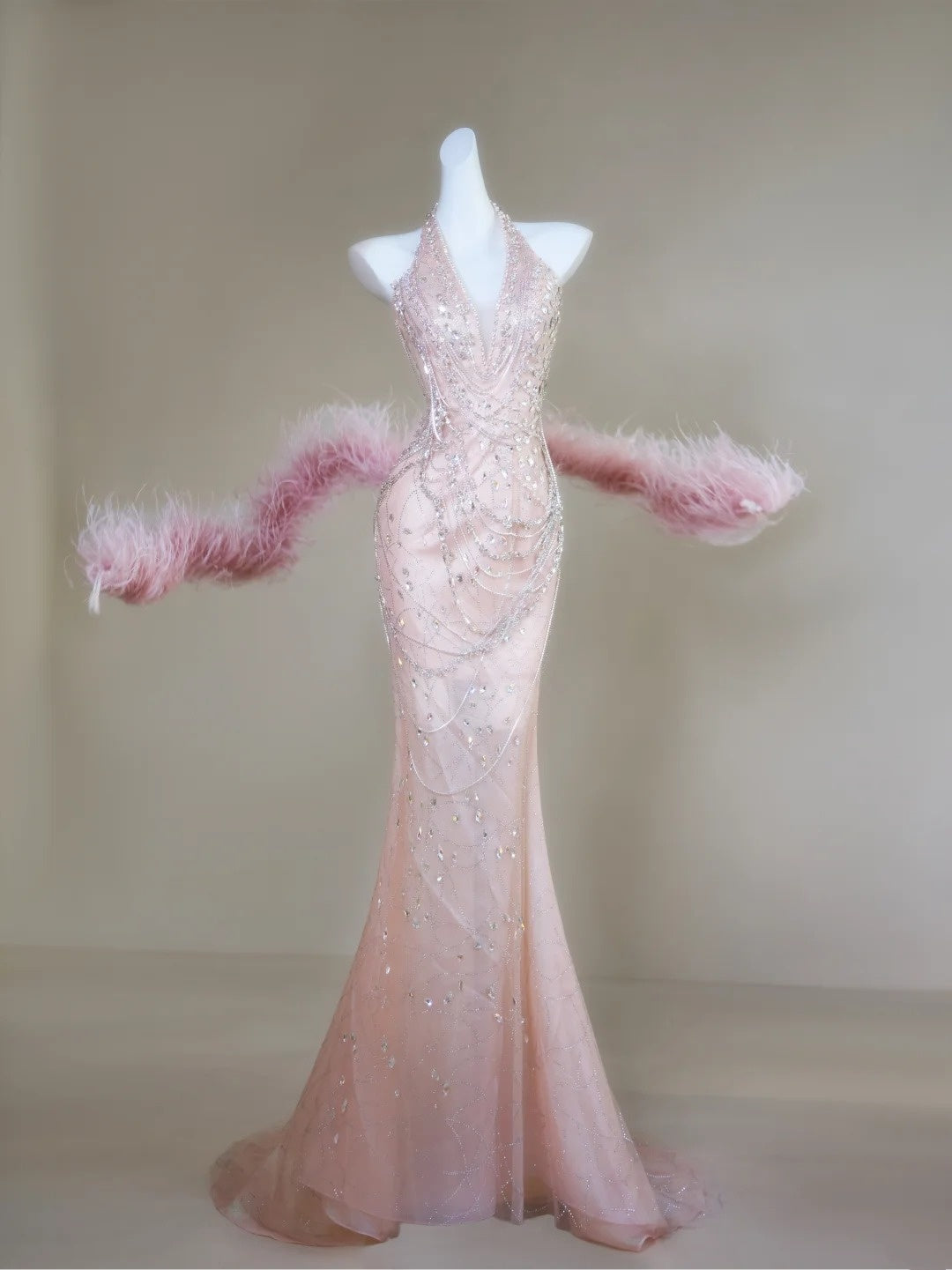 Robe de bal longue sirène chic à sequins roses, dos nu, pour adolescentes et jeunes filles, idéale pour un 20e anniversaire (N135)