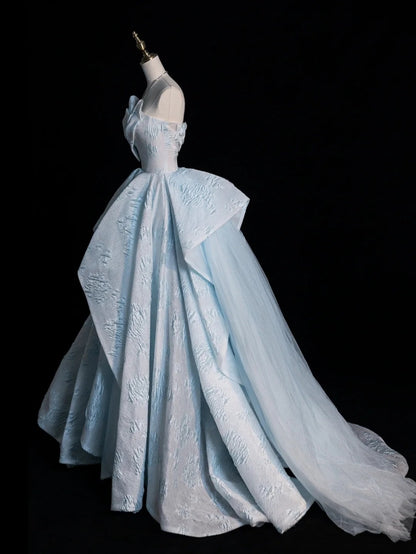 Robe de bal longue sans manches bleu ciel à imprimé floral, décolleté cœur, pour femmes et jeunes filles (N667)