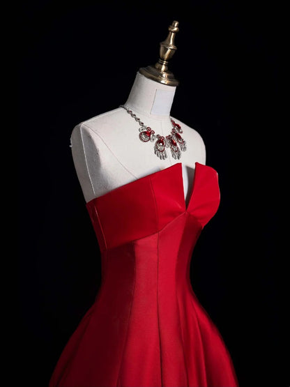 Elegantes, trägerloses, rotes Ballkleid mit Falten und Rüschen, langes Abendkleid, halbformelles Kleid N691