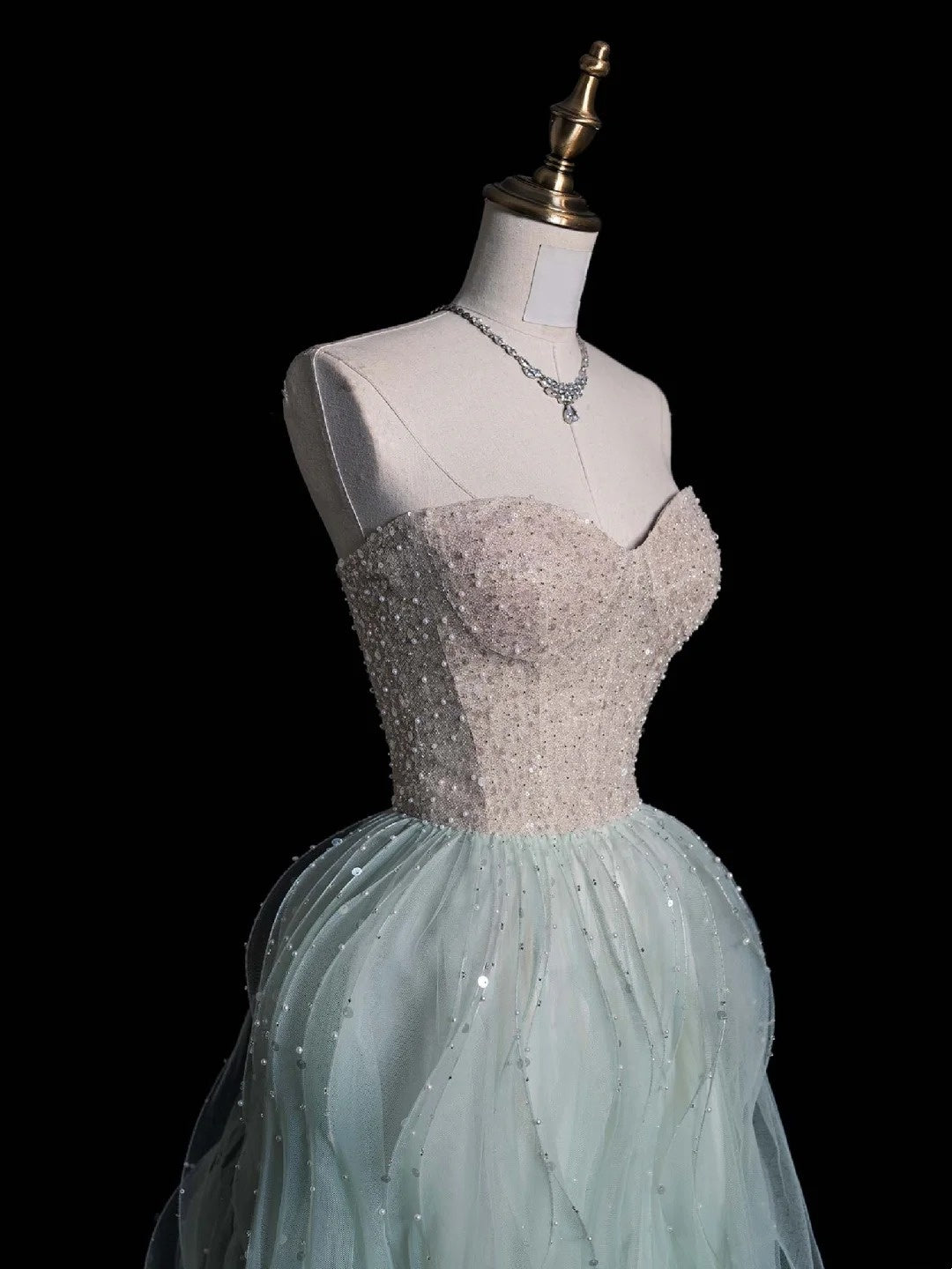 Funkelndes, mintgrünes Pailletten-Abendkleid in A-Linie mit Herzausschnitt – modisches und ästhetisches Kleid für Schul- und Partyveranstaltungen, AB2230