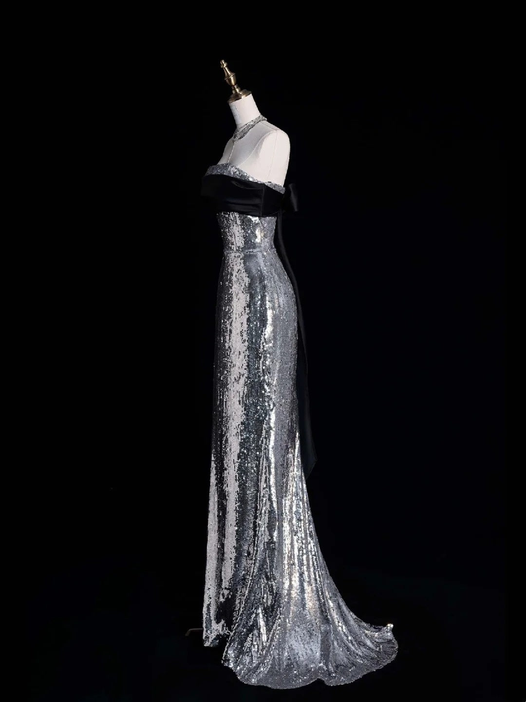 Funkelndes, trägerloses, graues Pailletten-Abendkleid im Meerjungfrauenstil, ärmellos, lang, für Damen und Mädchen, N666