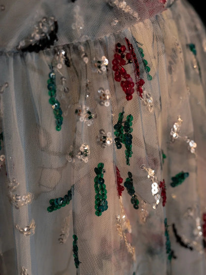 Robe de bal longue élégante en tulle fleuri, coupe trapèze, col en V, pour adolescentes - Tenue de soirée - Robe de cérémonie N1083