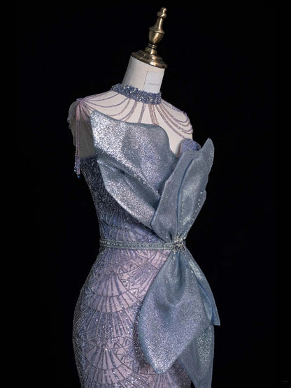 Robe de bal longue sirène grise à sequins, décolleté cœur, inspiration robe de soirée, robe de bal RB1433