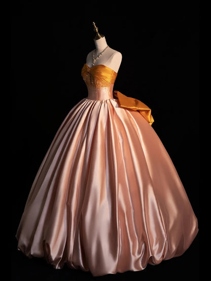 Elegantes, trägerloses Ballkleid aus Satin in Rosa – Inspiration für festliche Anlässe und Prinzessinnenkleider N1281