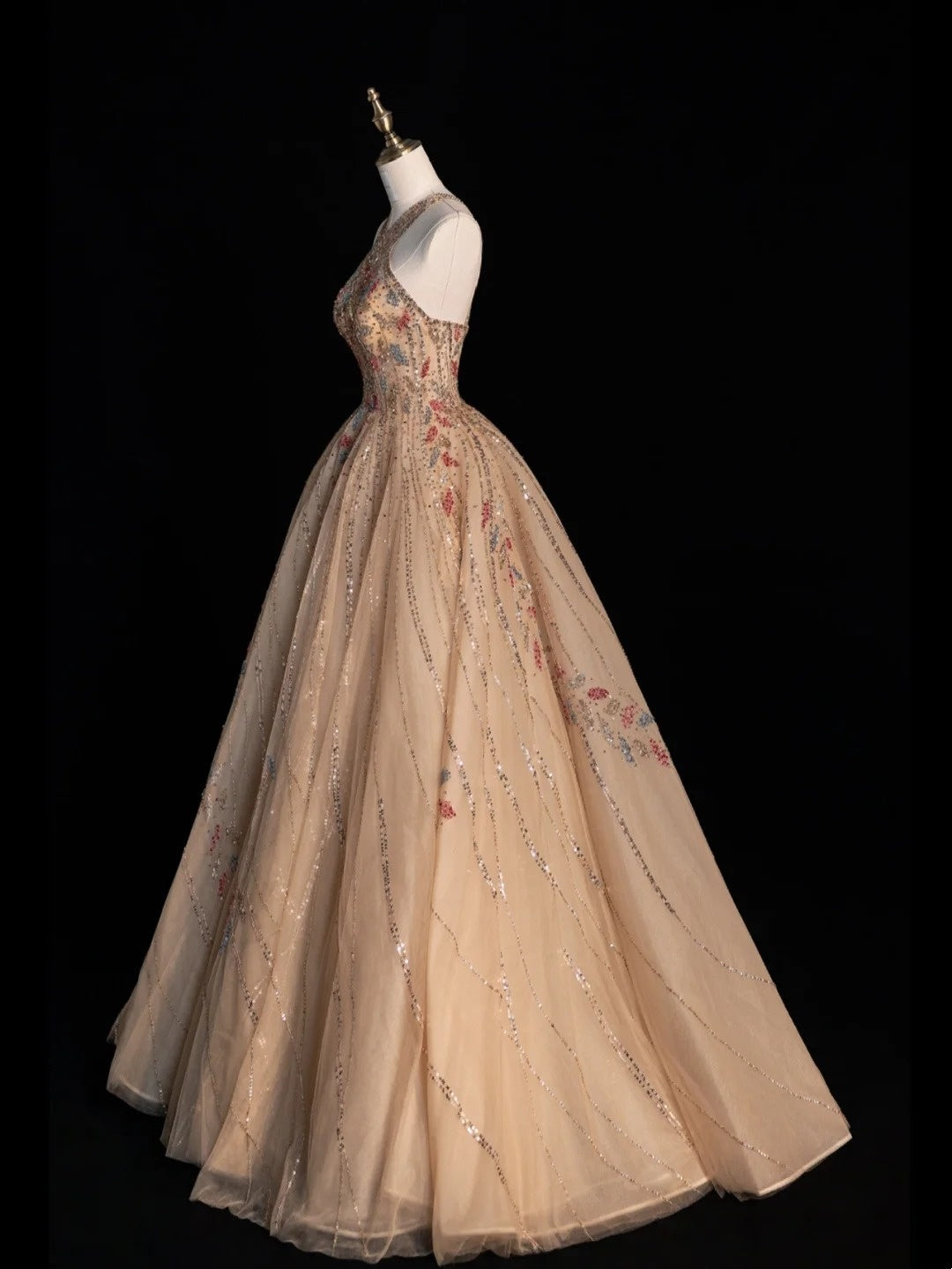 Vintage Ball Gown Halter Champagne Tulle College Formal Outfit Prom Graduation Dresses For Teens N1340