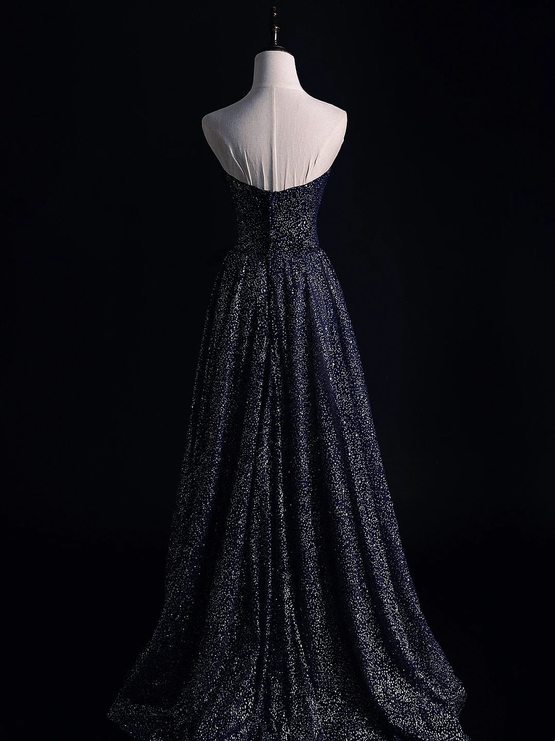 Elegantes, trägerloses, schwarzes Paillettenkleid in A-Linie – langes Ballkleid/Abschlusskleid N1218