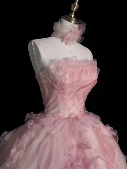 Robe de bal modeste sans bretelles en tulle rose à fleurs, inspiration robes de soirée, robe de princesse formelle N755