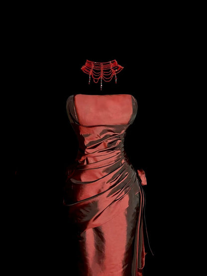 Robes de bal modestes d'inspiration sirène bustier bordeaux avec volants années 80 longues robes de soirée N3407
