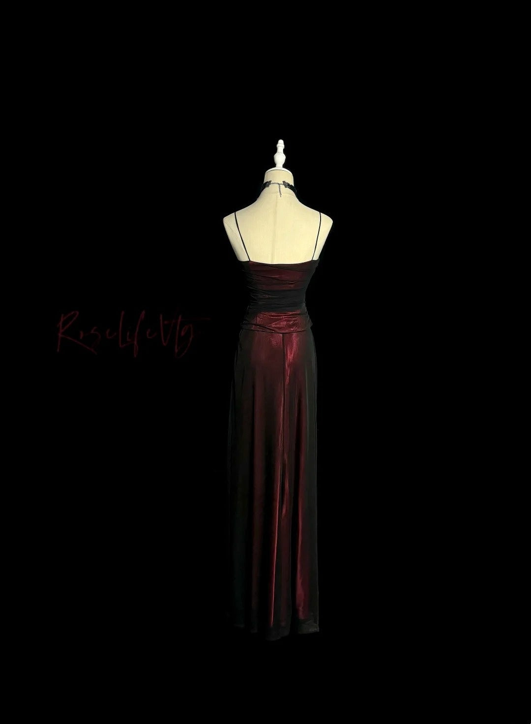 Belles robes de bal trapèze bordeaux à fines bretelles en tulle noir, longues tenues de soirée N3434