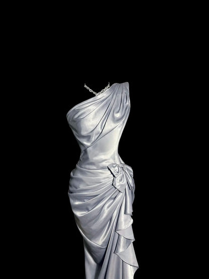 Robes de bal de rêve des années 90 Sirène Asymétrique Lilas sans manches Tenues de soirée formelles N3796