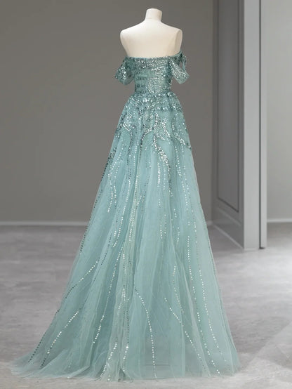 Princess Prom Dresses Ball Gown Off The Shoulder Tulle Sweet 16 Evening Long Formal Dress RB4005