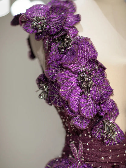 Elegant A Line V Neck Purple With Flower Beads Long Prom Dresses Inspo Evening Outfits RB3999