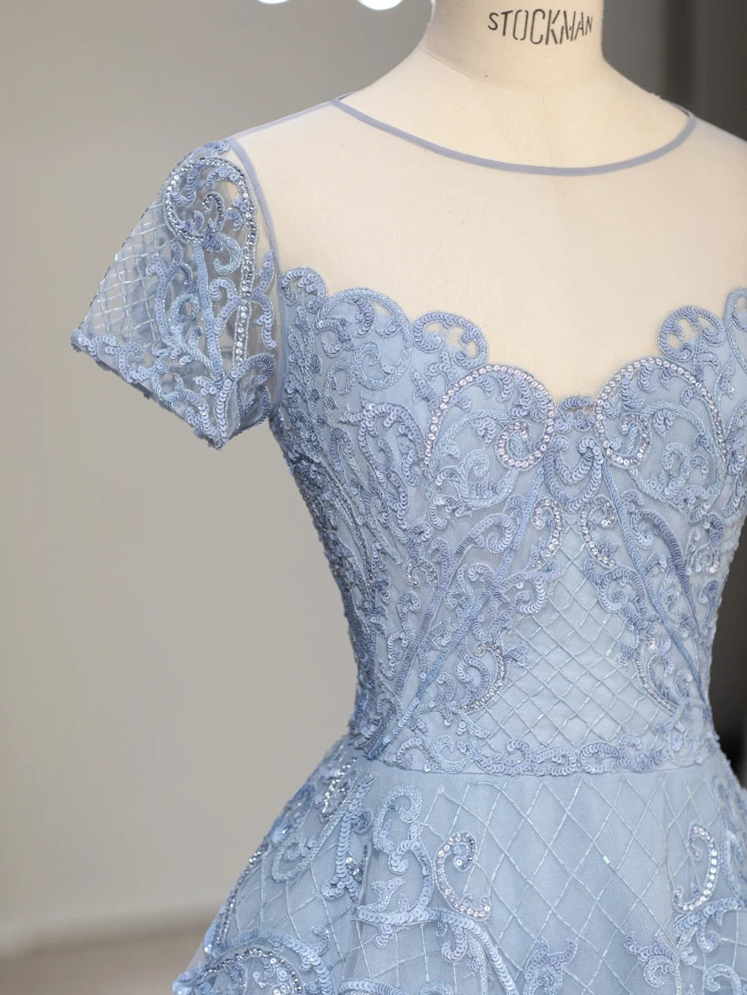 Elegant A Line Scoop Light Blue Tulle With Appliqued Long Prom Dresses Inspo Evening Outfits RB3997