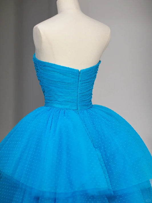 Sweet Ball Gown Sweetheart Blue Tulle Sleeveless Long Prom Dresses Formal Outfits RB3988