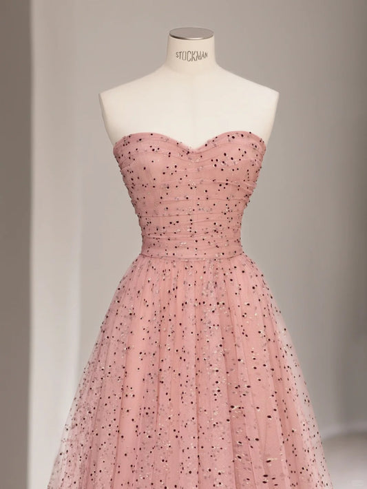 Pretty A line Sweetheart Pink Tulle Sleeveless Long Prom Dresses Formal Outfits RB3984