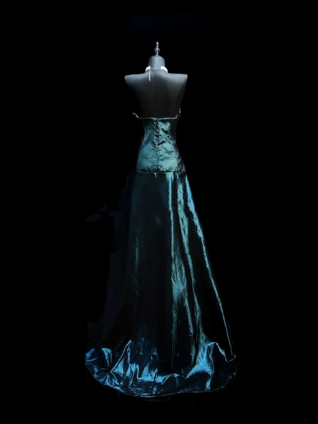 Verspieltes, asymmetrisches, dunkelgrünes langes Ballkleid mit perlenbesetztem Oberteil, Abendkleid N610