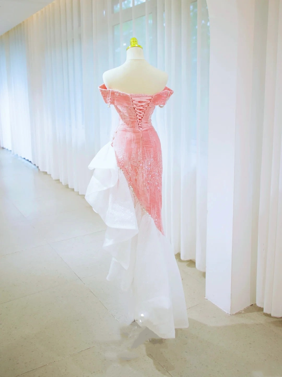 Robe de bal sirène scintillante à sequins roses, épaules dénudées, robe de soirée, tenue d'anniversaire, robe de graduation N2845