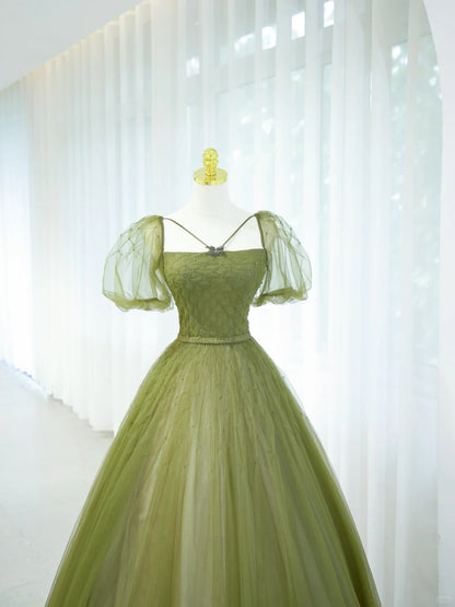 Elegantes Ballkleid Grün Quadratischer Ausschnitt Tüll Langes Abendkleid 18. Geburtstag Abschlussballkleider N2853