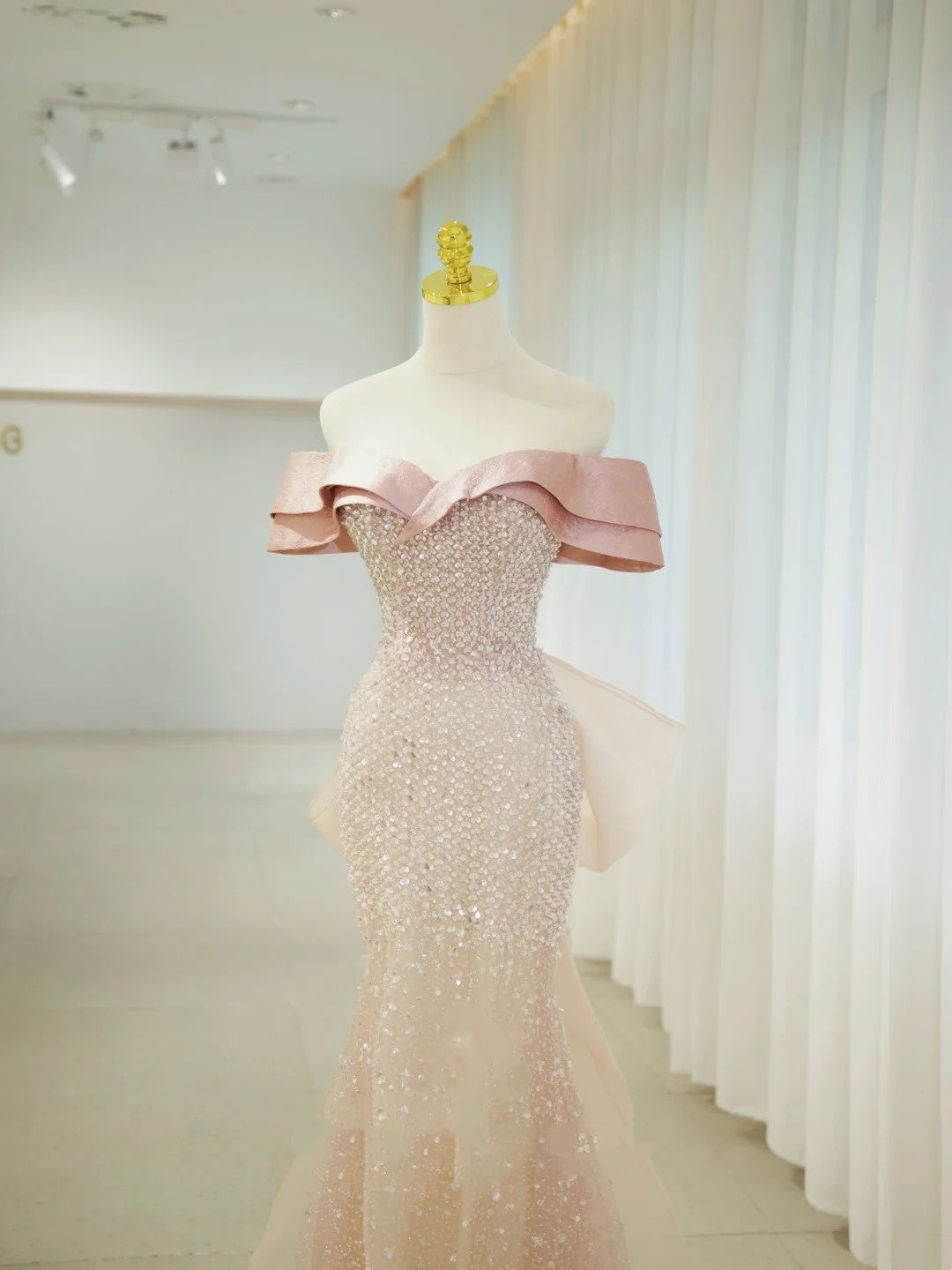 Sparkly Mermaid Off The Shoulder Pink Sequined Prom Dresses Party Dress Birthday Outfits Graduation Gown N2857