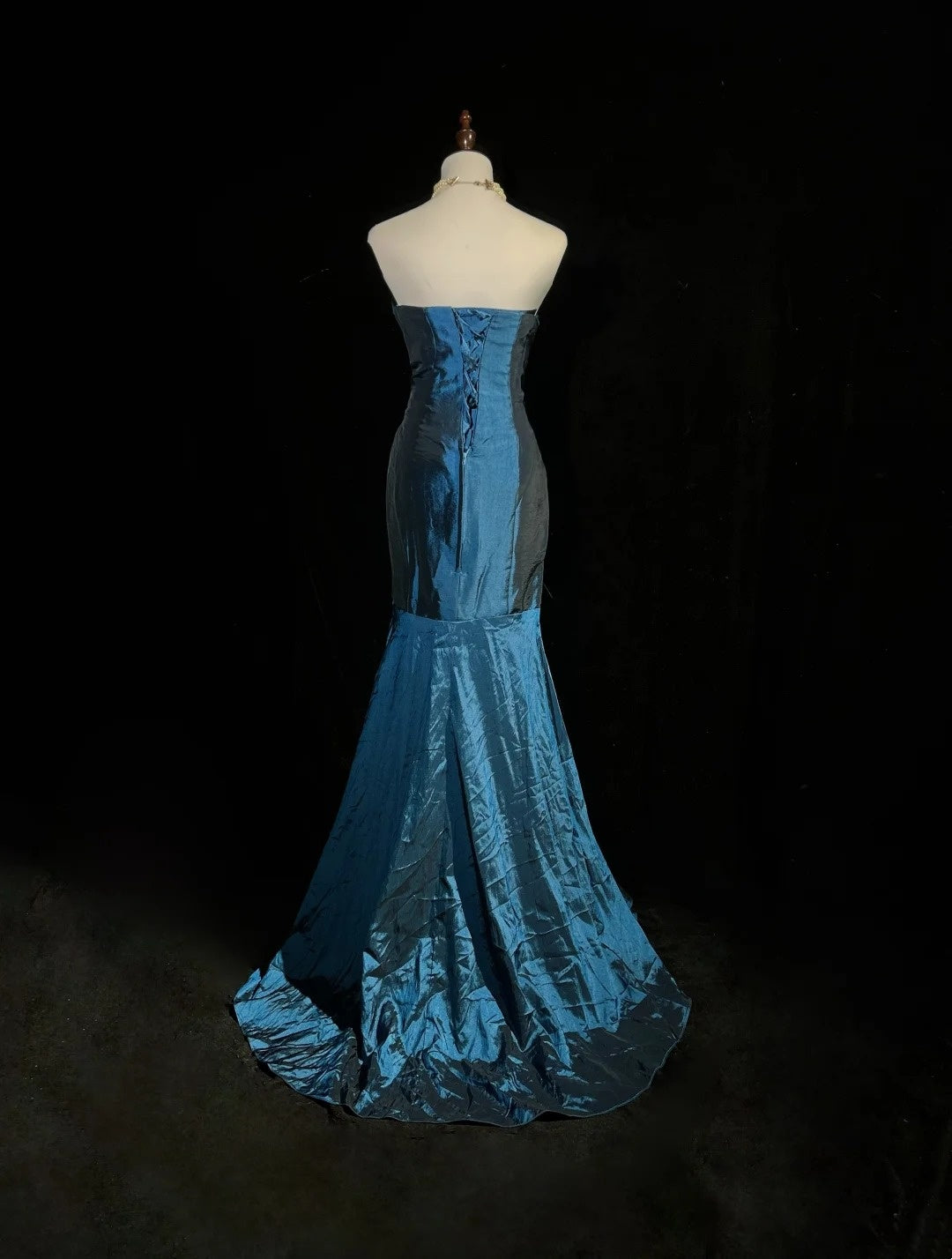 Vintage 1980er Jahre Ballkleider Meerjungfrau Sweetheart Marineblau Taft Langes Festliches Partykleid N2575
