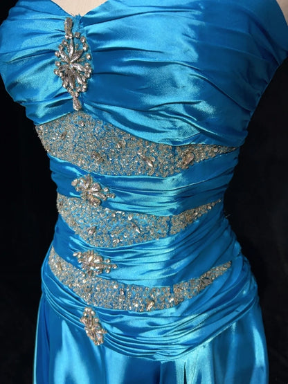 Bescheidene Ballkleider Inspo Meerjungfrau Sweetheart Blaues Satin mit Perlen für Damen Abendkleid N3213