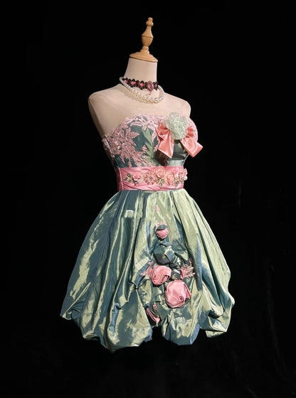 Niedliche Ballkleid Trägerlos Grün Satin Ideen Für Frauen Kurze Länge Geburtstags-Kleider Heimkehr-Outfits N3444
