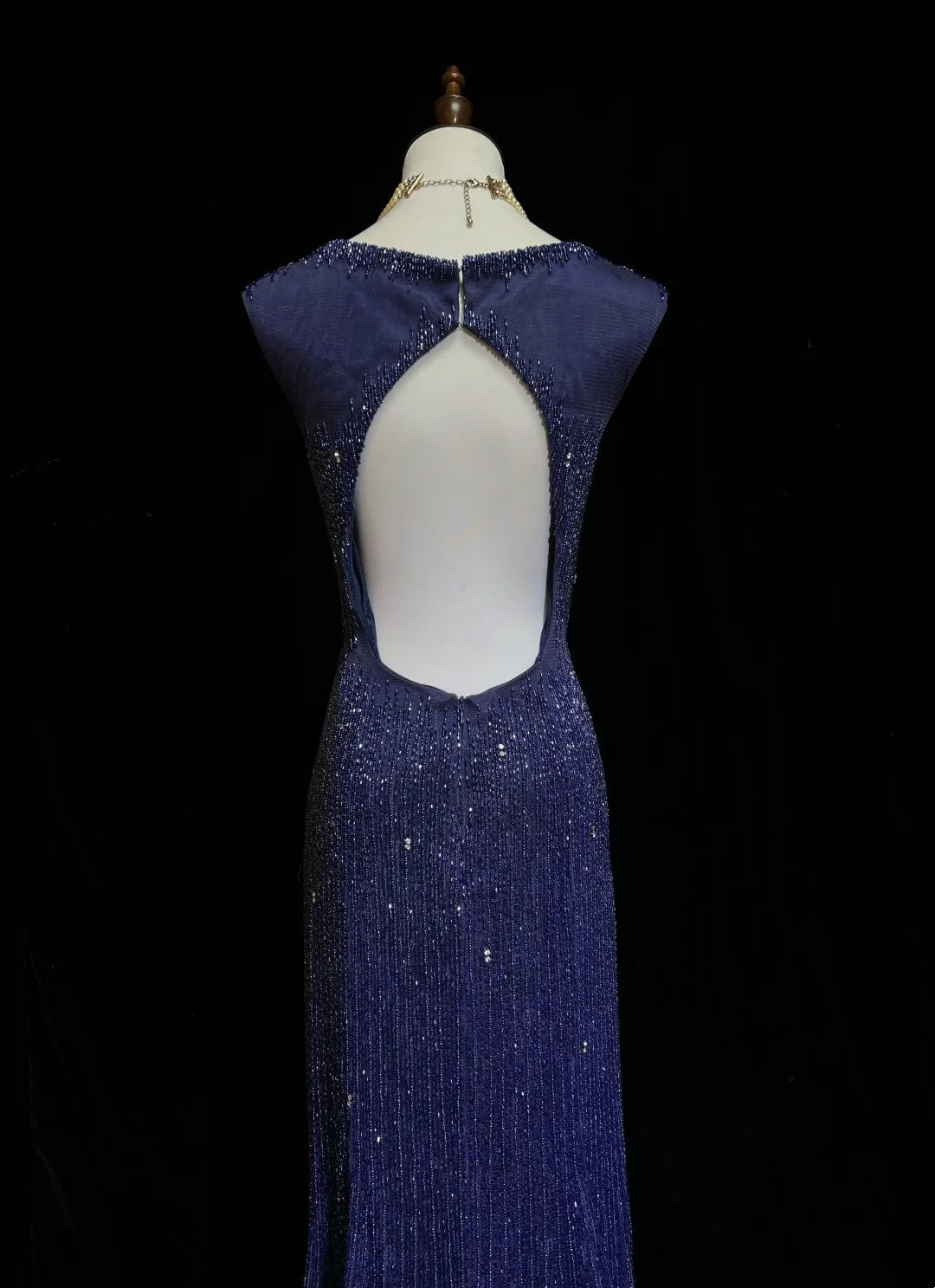 Robes de bal vintage sirène col en V bleu royal années 90 avec perles dos nu longue robe de soirée formelle N2505