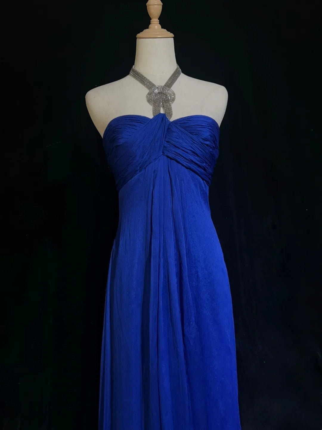 Robes de bal vintage en mousseline de soie bleu roi coupe trapèze à col américain avec perles, longue robe de soirée des années 90 N2903
