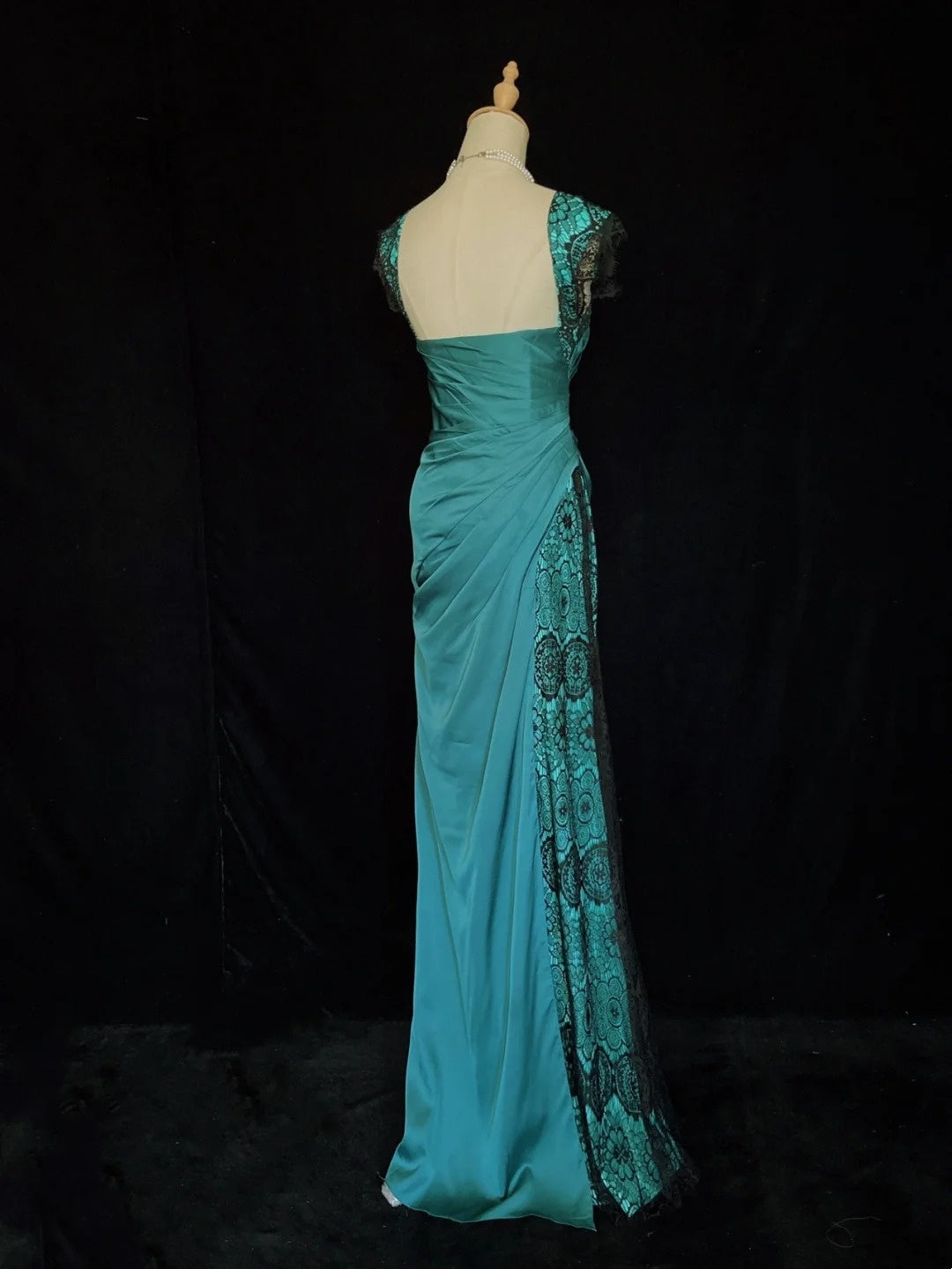 Vintage Prom Dresses Inspo Mermaid Sweetheart Blue With Black Lace Ruffled For Women Formal Dress N3248