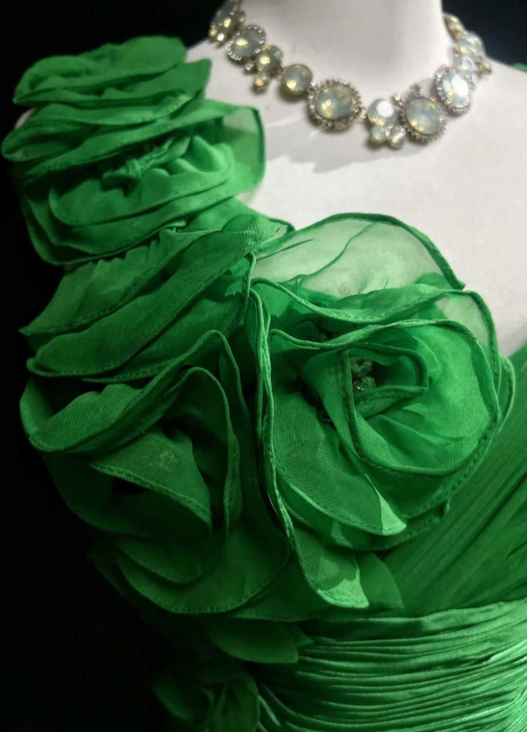 Vintage Prom Dresses 1960s A line Spaghetti Strap Green Chiffon With Flowers Sleeveless Prom Dresses Evening Formal Outfits RB5131